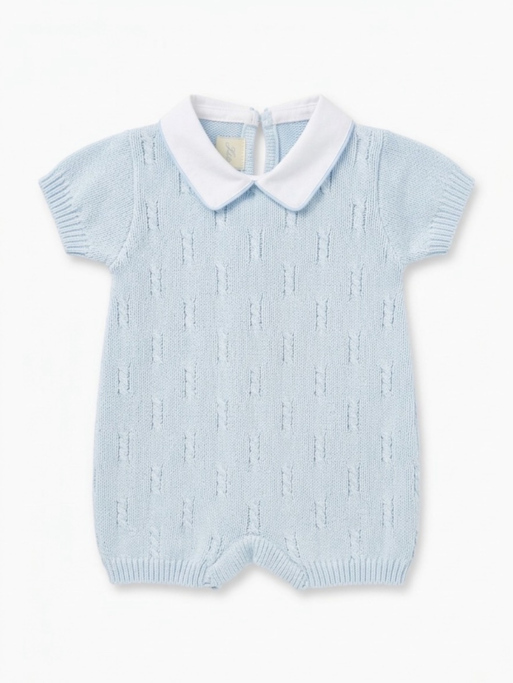 Masa Argentina Vintage Style Baby Boy Light Blue Cable Knit Peter Pan Collar Rom